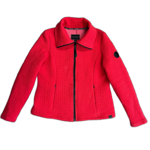 Tonia Debellis Women's Shiloh Red Textured Knit Full-Zip LS Jacket Size L - Picture 2 of 15